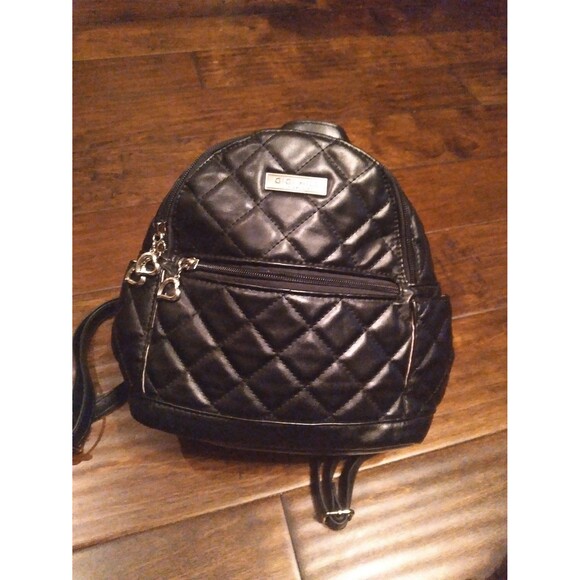 Gigi Hill Mini Backpack Quilted Black Faux Leather‎ Small Purse Bag - Picture 1 of 6
